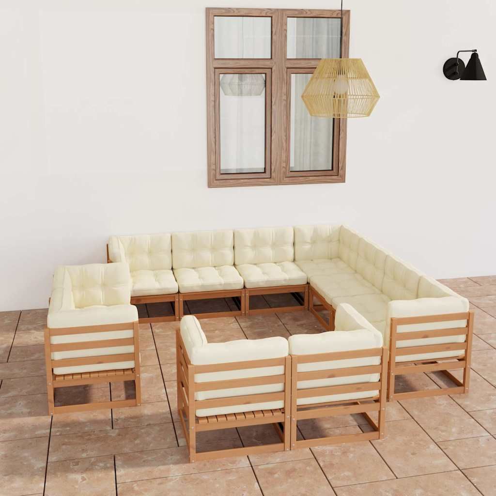 Set Salotto Giardino e Cuscini 11 pz Legno Massello Pino Ambra vidaXL