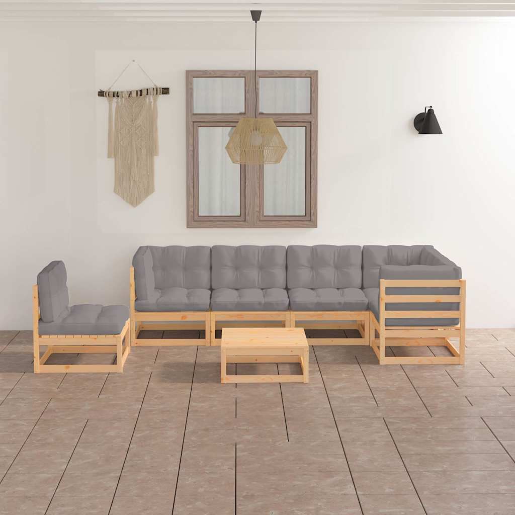 Set Salotto Giardino 7 pz Cuscini Antracite Legno Massello Pino vidaXL