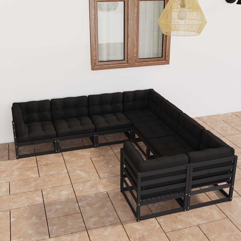 Set Divani da Giardino 8 pz con Cuscini Massello di Pino Nero vidaXL