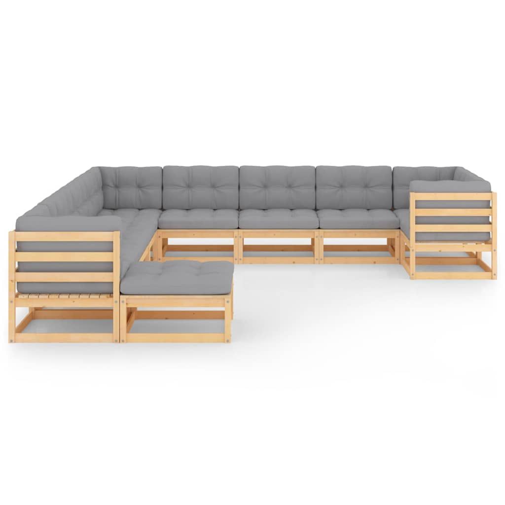 Set Divani Giardino 11 pz con Cuscini in Legno Massello di Pino vidaXL