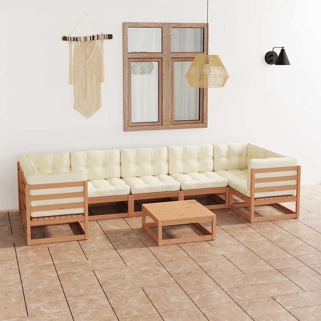 Set Salotto Giardino e Cuscini 8 pz Legno Massello Pino Ambra vidaXL