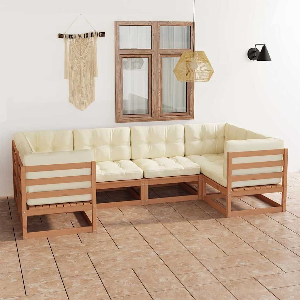 Set Salotto Giardino e Cuscini 6 pz Legno Massello Pino Ambra vidaXL