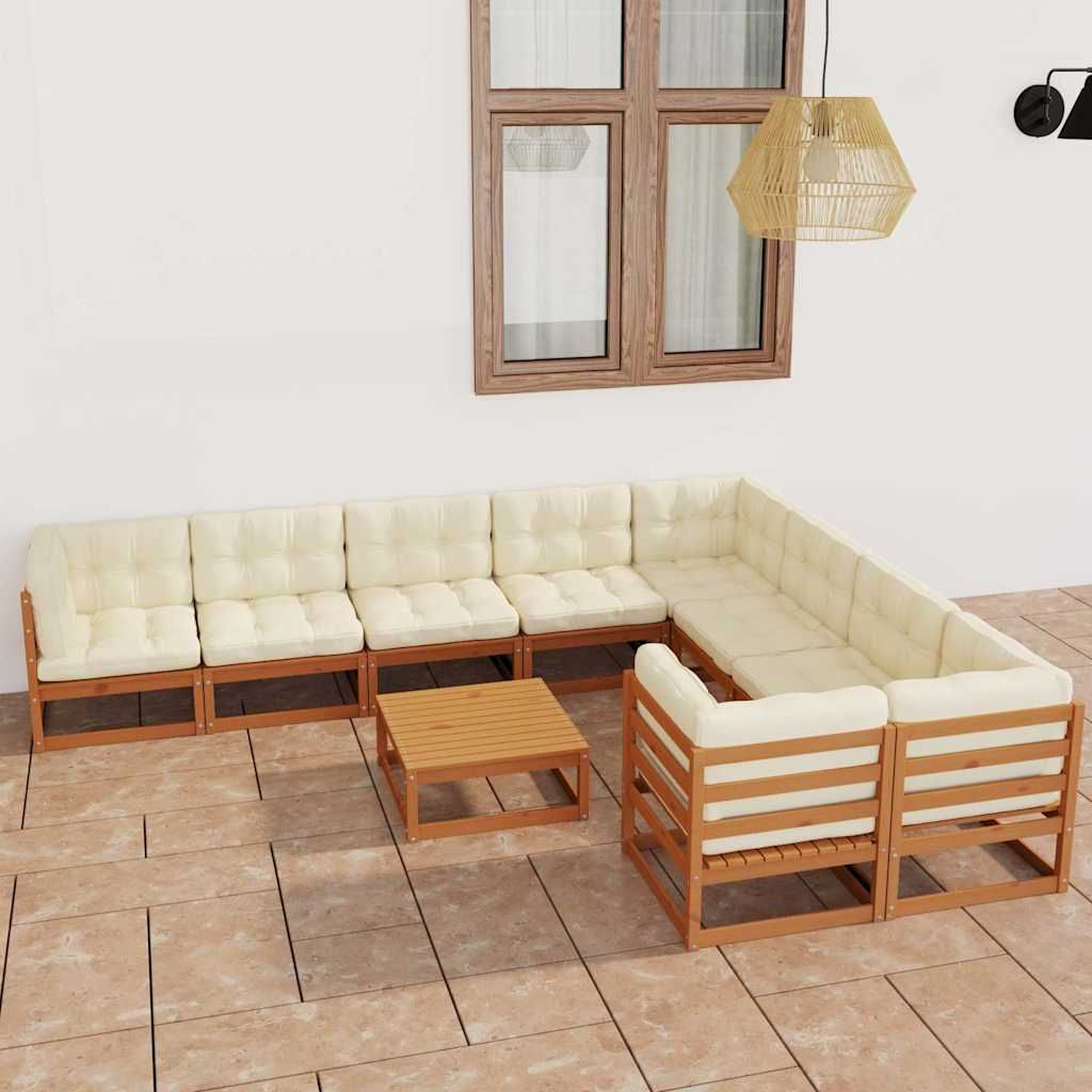 Set Salotto Giardino e Cuscini 10 pz Legno Massello Pino Ambra vidaXL