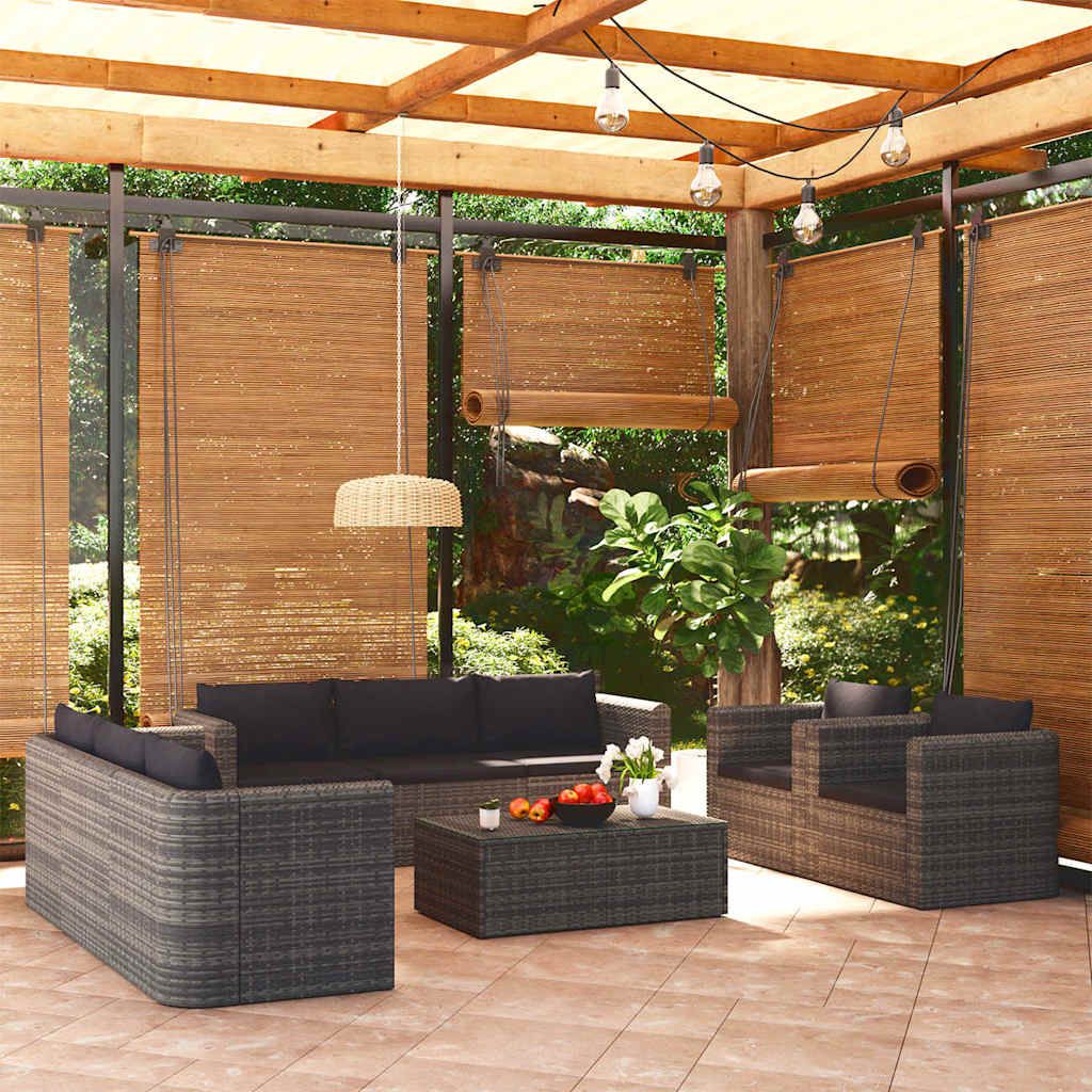 Set Divani da Giardino 9 pz con Cuscini in Polyrattan Grigio vidaXL