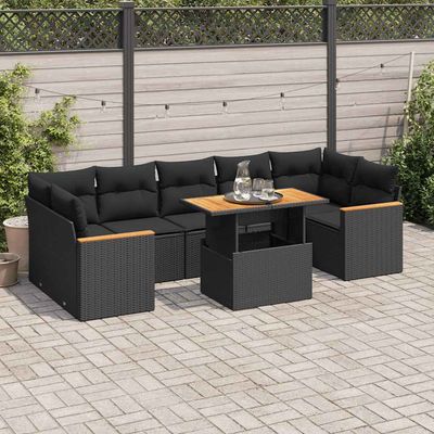 Set Divani da Giardino con Cuscini 8 pz Nero Polyrattan Acacia vidaXL