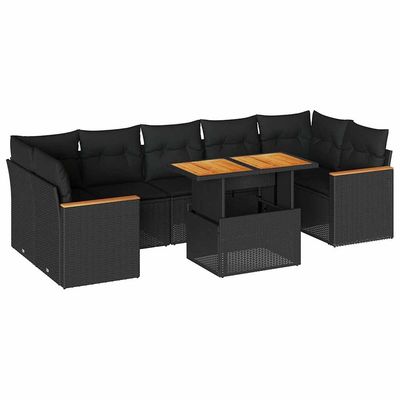 Set Divani da Giardino con Cuscini 8 pz Nero Polyrattan Acacia vidaXL