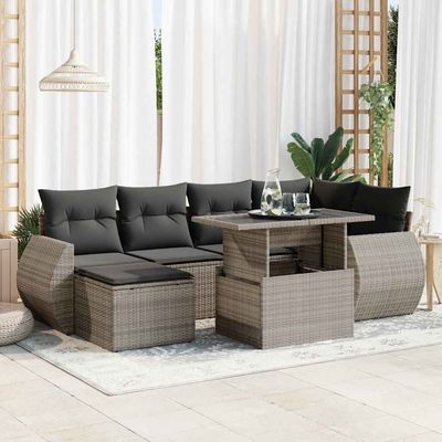 Set Divani da Giardino 7 pz con Cuscini Grigio in Polyrattan vidaXL