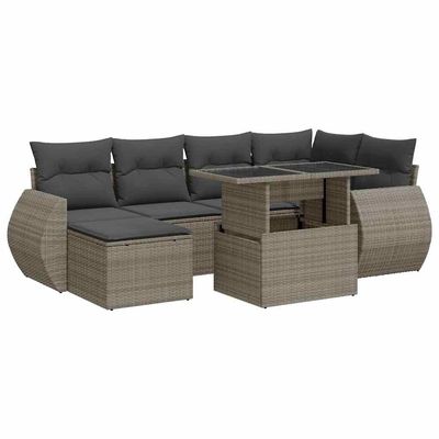 Set Divani da Giardino 7 pz con Cuscini Grigio in Polyrattan vidaXL