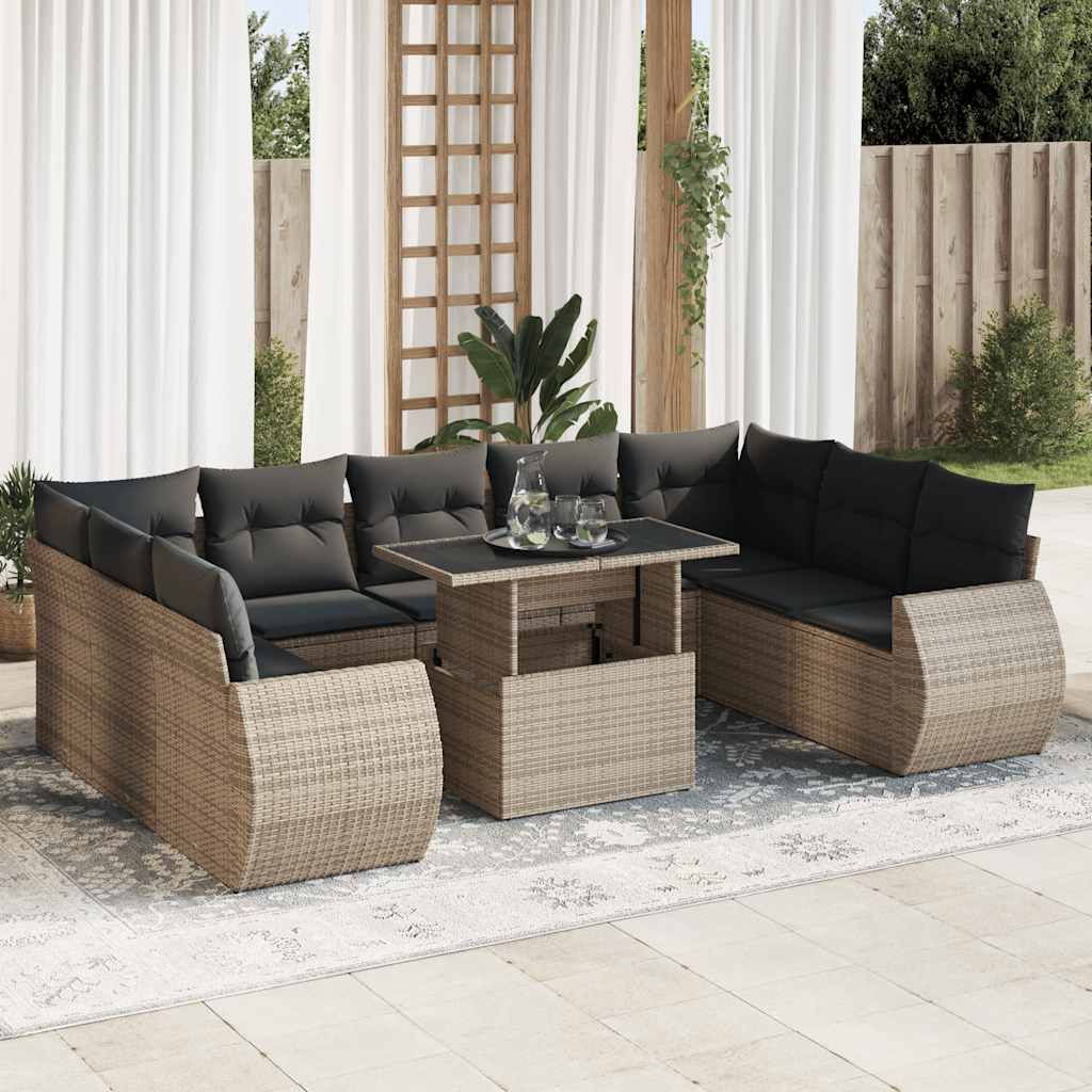 Set Divano da Giardino 10 pz con Cuscini Grigio in Polyrattan vidaXL
