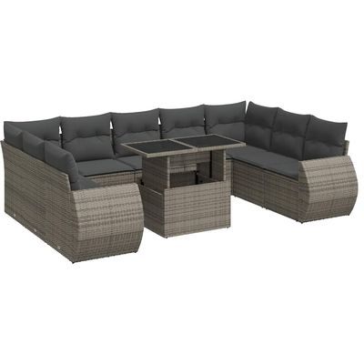 Set Divano da Giardino 10 pz con Cuscini Grigio in Polyrattan vidaXL
