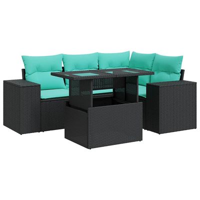 Set Divano da Giardino 5 pz con Cuscini Nero Polyrattan Acacia vidaXL