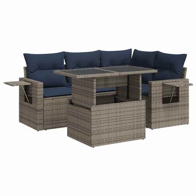 Set Divani da Giardino 5 pz con Cuscini Grigio Polyrattan Acacia vidaXL