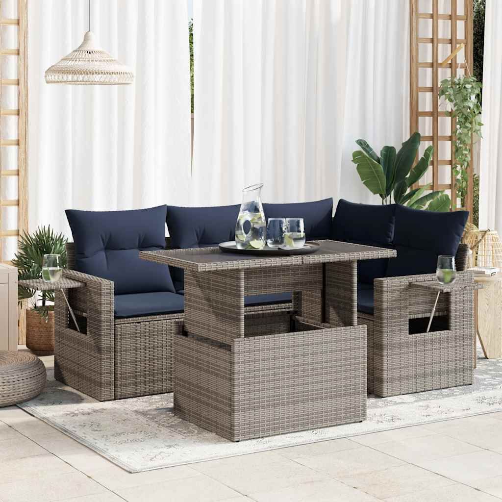 Set Divani da Giardino 5 pz con Cuscini Grigio Polyrattan Acacia vidaXL