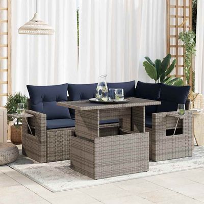 Set Divani da Giardino 5 pz con Cuscini Grigio Polyrattan Acacia vidaXL