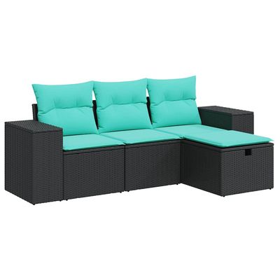 Set Divani da Giardino 4 pz con Cuscini Nero in Polyrattan vidaXL