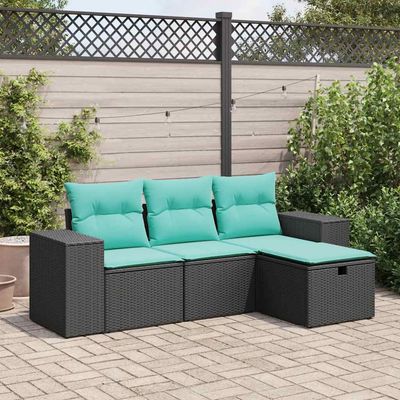 Set Divani da Giardino 4 pz con Cuscini Nero in Polyrattan vidaXL