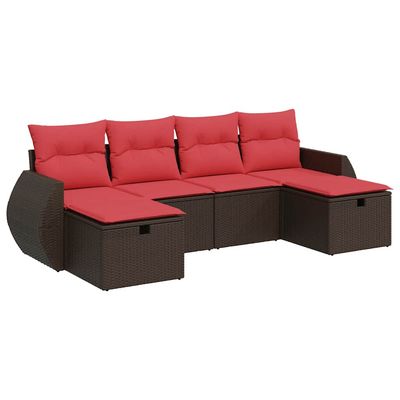 Set Divano da Giardino 6 pz con Cuscini Marrone in Polyrattan vidaXL