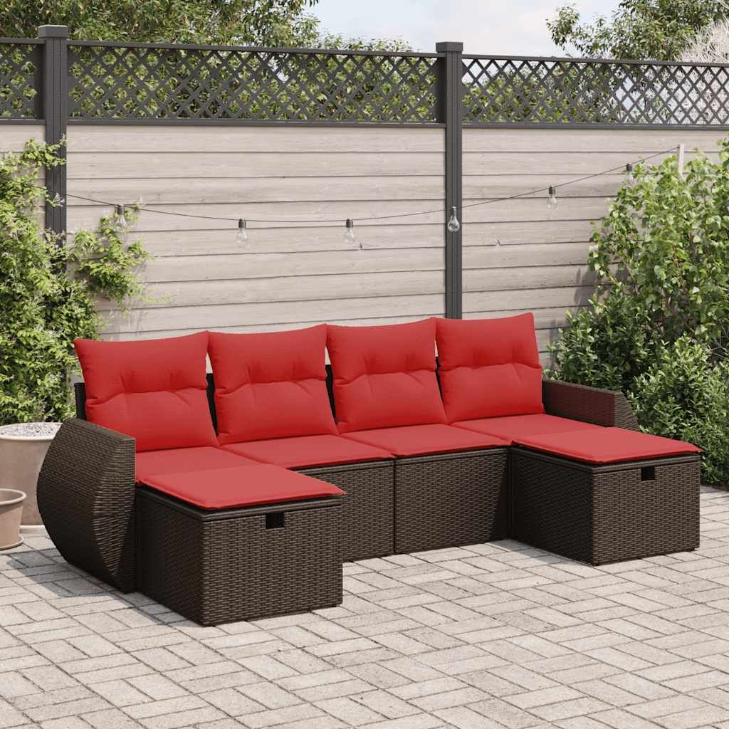 Set Divano da Giardino 6 pz con Cuscini Marrone in Polyrattan vidaXL