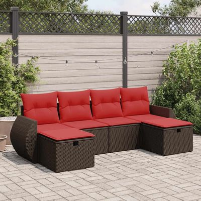 Set Divano da Giardino 6 pz con Cuscini Marrone in Polyrattan vidaXL