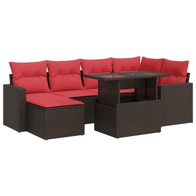 Set Divani Giardino 7 pz con Cuscini Marrone Polyrattan Acacia vidaXL