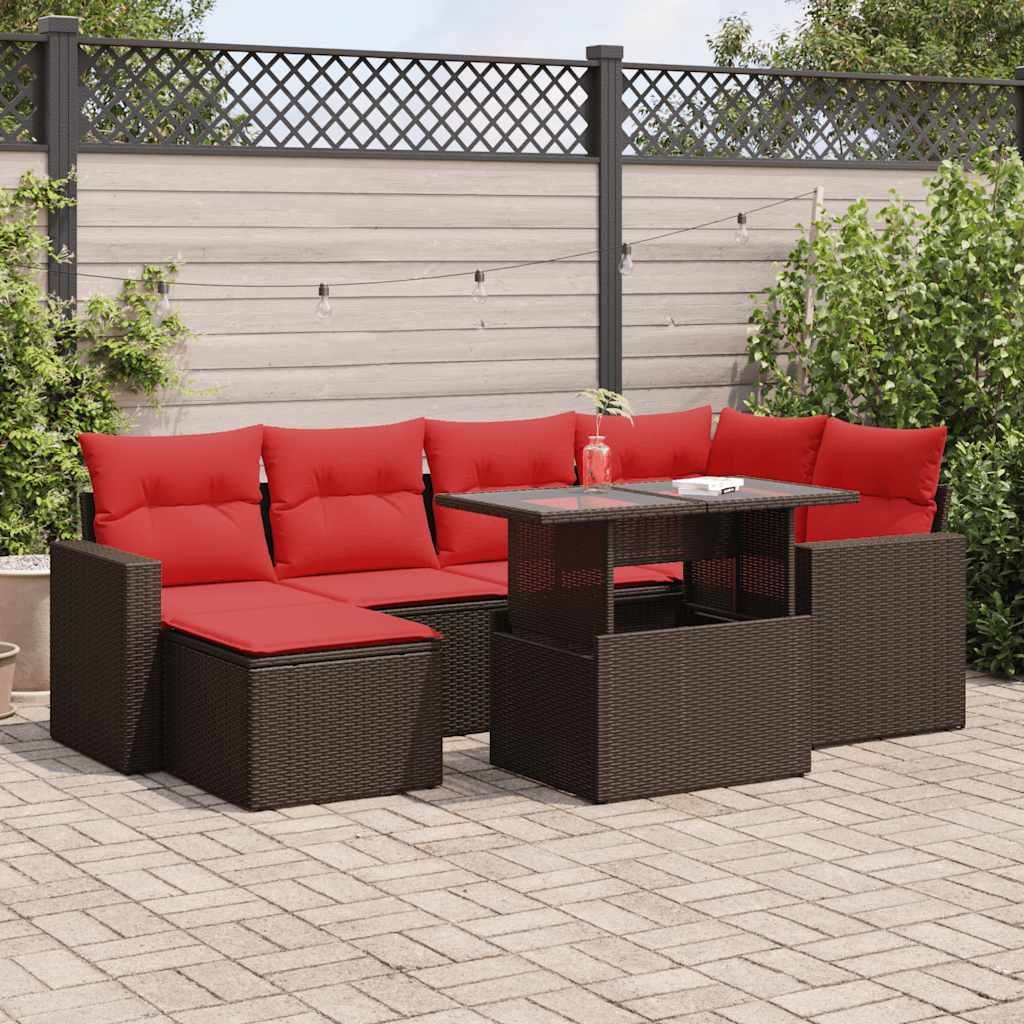 Set Divani Giardino 7 pz con Cuscini Marrone Polyrattan Acacia vidaXL