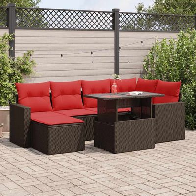 Set Divani Giardino 7 pz con Cuscini Marrone Polyrattan Acacia vidaXL