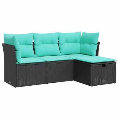 Set Divani da Giardino 4 pz con Cuscini Nero in Polyrattan vidaXL