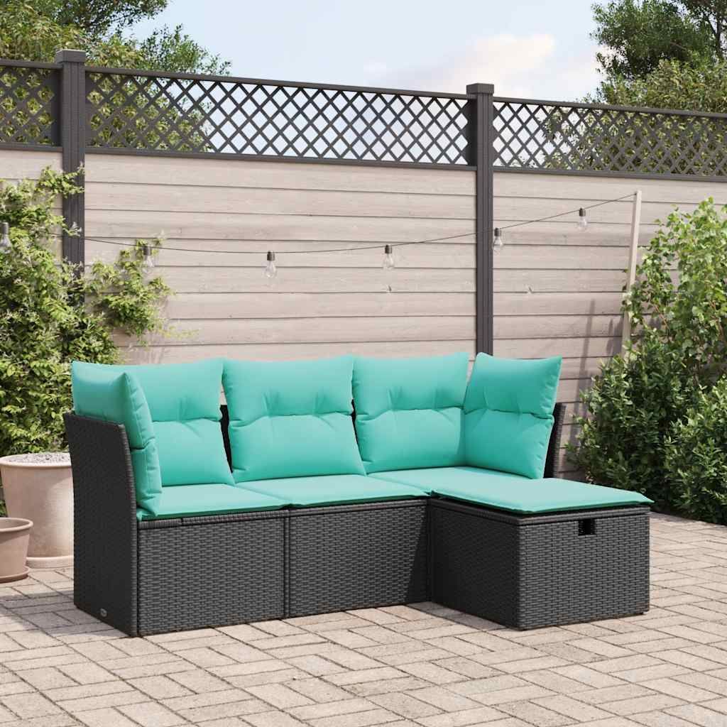 Set Divani da Giardino 4 pz con Cuscini Nero in Polyrattan vidaXL