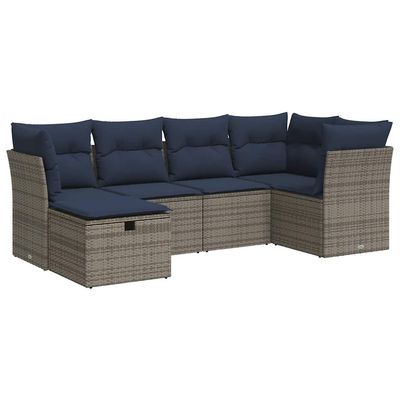 Set Divano da Giardino 6 pz con Cuscini Grigio in Polyrattan vidaXL