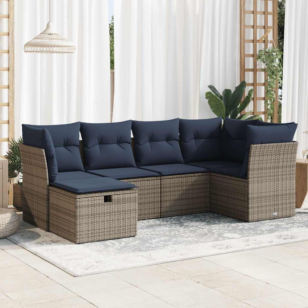 Set Divano da Giardino 6 pz con Cuscini Grigio in Polyrattan vidaXL