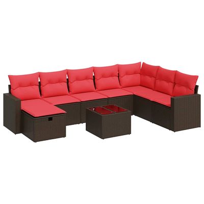Set Divani da Giardino 9pz con Cuscini Marrone in Polyrattan vidaXL