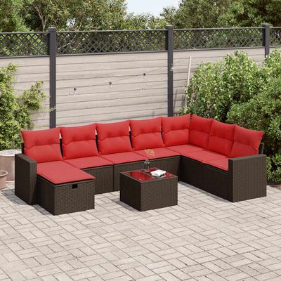 Set Divani da Giardino 9pz con Cuscini Marrone in Polyrattan vidaXL