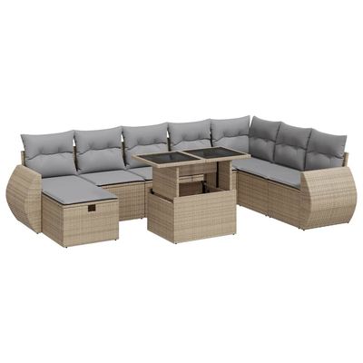 Set Divano da Giardino 9 pz con Cuscini Beige in Polyrattan vidaXL