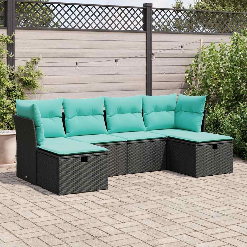 Set Divano da Giardino 6 pz con Cuscini Nero in Polyrattan vidaXL