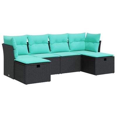 Set Divano da Giardino 6 pz con Cuscini Nero in Polyrattan vidaXL