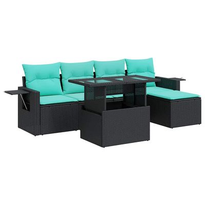 Set Divano Giardino 6 pz con Cuscini Nero Polyrattan Acacia vidaXL