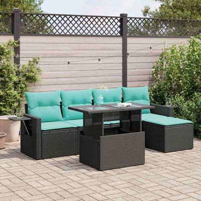 Set Divano Giardino 6 pz con Cuscini Nero Polyrattan Acacia vidaXL