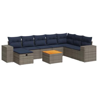 Set Divano da Giardino 9 pz con Cuscini Grigio in Polyrattan vidaXL