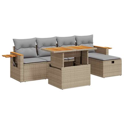 Set Divano da Giardino 6 pz con Cuscini Beige in Polyrattan vidaXL