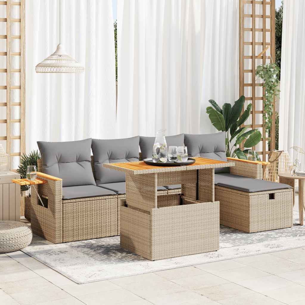 Set Divano da Giardino 6 pz con Cuscini Beige in Polyrattan vidaXL
