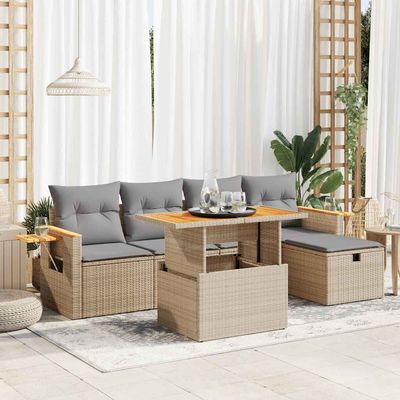 Set Divano da Giardino 6 pz con Cuscini Beige in Polyrattan vidaXL