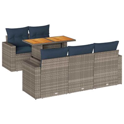 Set Divano da Giardino 6 pz con Cuscini Grigio in Polyrattan vidaXL