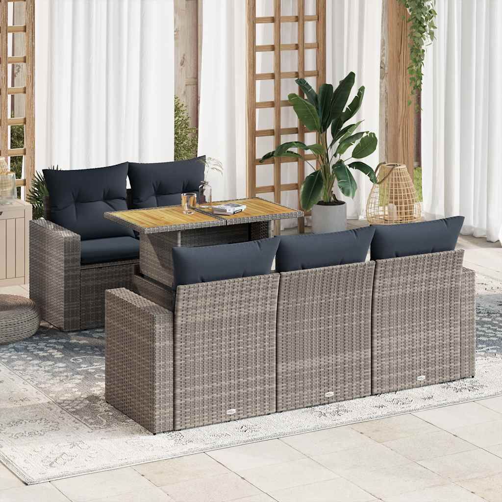 Set Divano da Giardino 6 pz con Cuscini Grigio in Polyrattan vidaXL