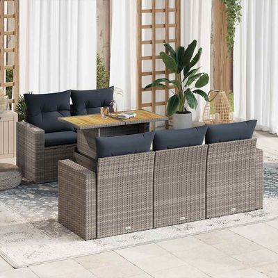 Set Divano da Giardino 6 pz con Cuscini Grigio in Polyrattan vidaXL