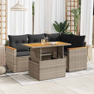 Set Divano Giardino 5 pz con Cuscini Grigio Polyrattan Acacia vidaXL
