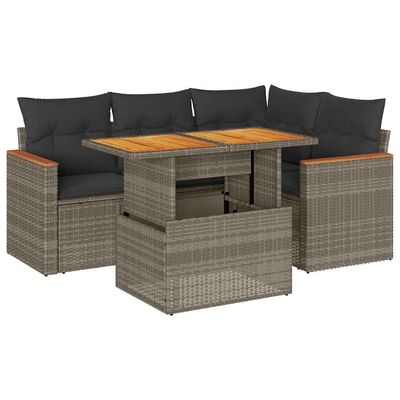 Set Divano Giardino 5 pz con Cuscini Grigio Polyrattan Acacia vidaXL