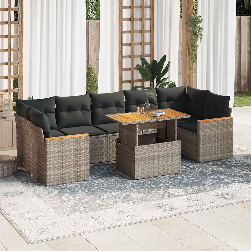 Set Divano da Giardino 8pz con Cuscini Grigio Polyrattan Acacia vidaXL
