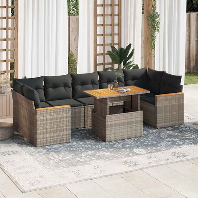 Set Divano da Giardino 8pz con Cuscini Grigio Polyrattan Acacia vidaXL