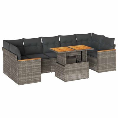 Set Divano da Giardino 8pz con Cuscini Grigio Polyrattan Acacia vidaXL