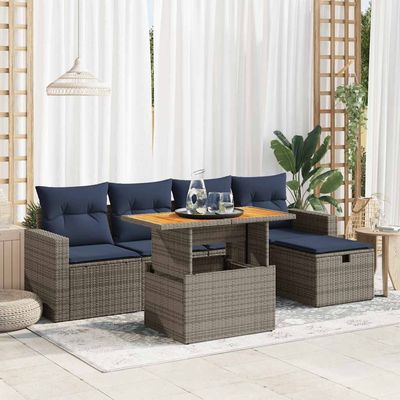 Set Divano da Giardino 6pz con Cuscini Grigio Polyrattan Acacia vidaXL